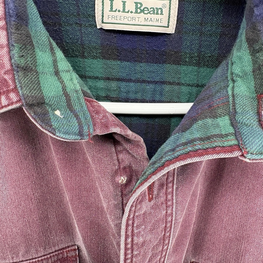 Vtg LL Bean Hurricane Shirt Maroon Canvas Flannel Plaid Lined Men Large Tall - Picture 4 of 10